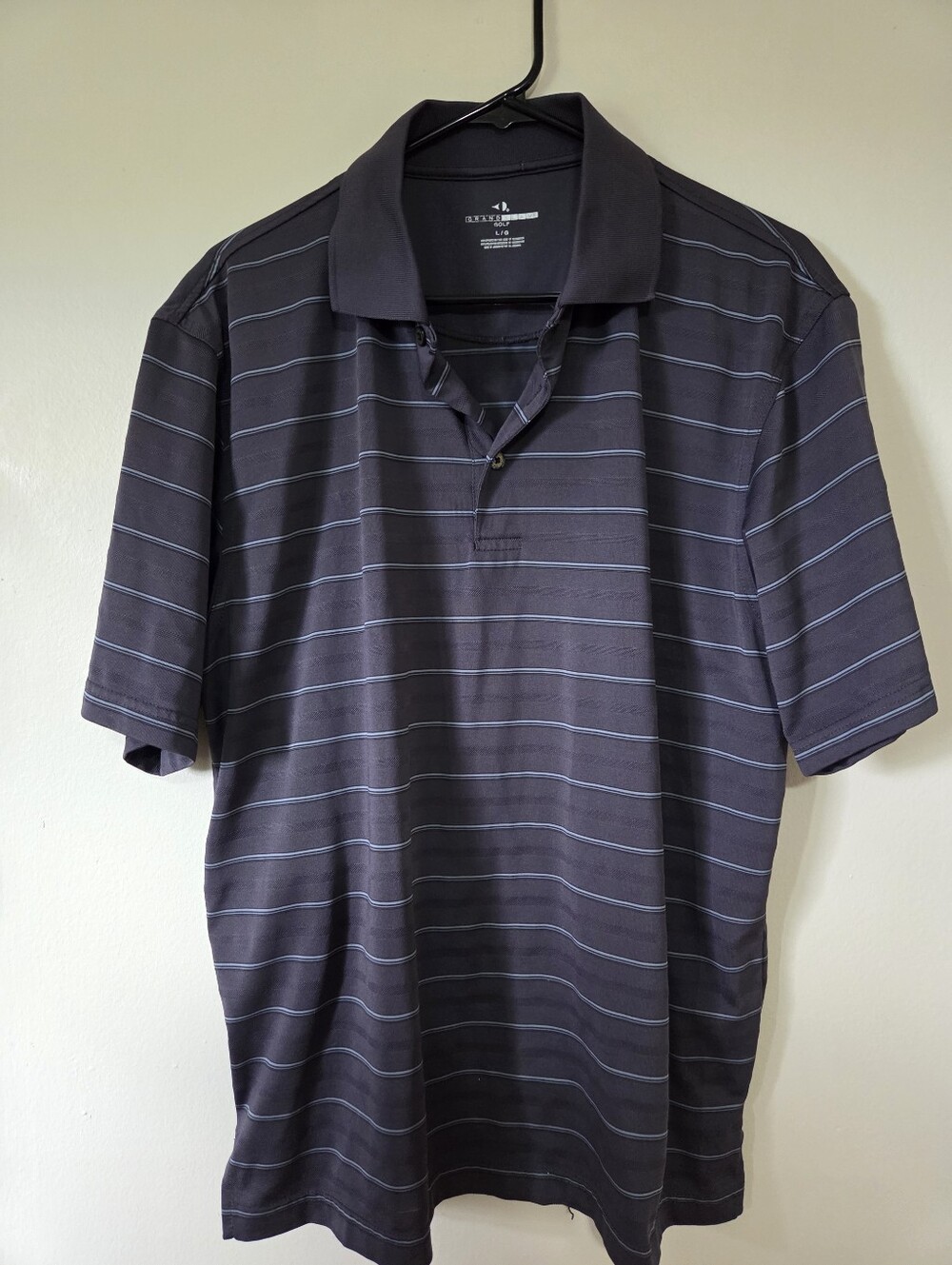 Men's Dark Gray Polo with Light Blue Stripes